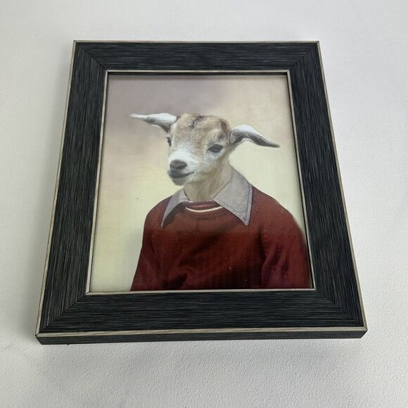 goat in sweater artwork picture frame Home Decor Wall Hanging - Picture 2 of 8